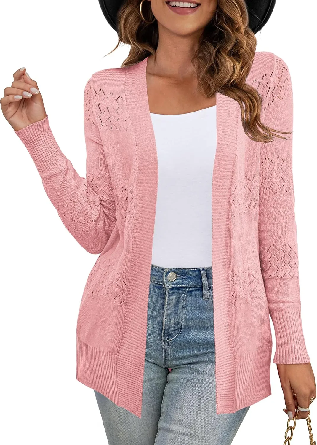 U.Vomade Women's Sweaters Boho Long Sleeve Open Front Chunky Cable Knit Cardigan