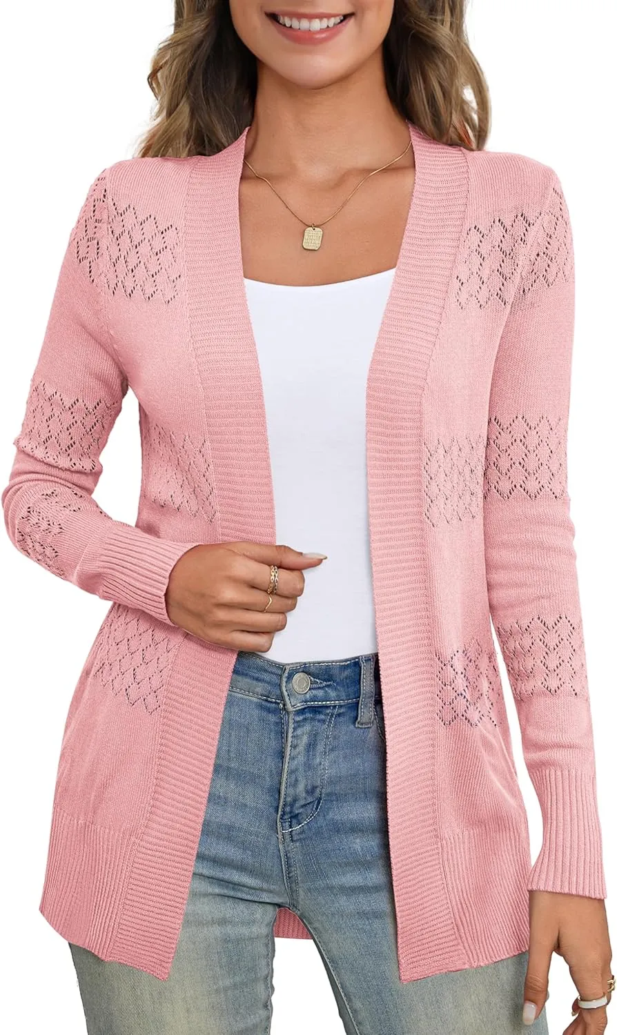 U.Vomade Women's Sweaters Boho Long Sleeve Open Front Chunky Cable Knit Cardigan