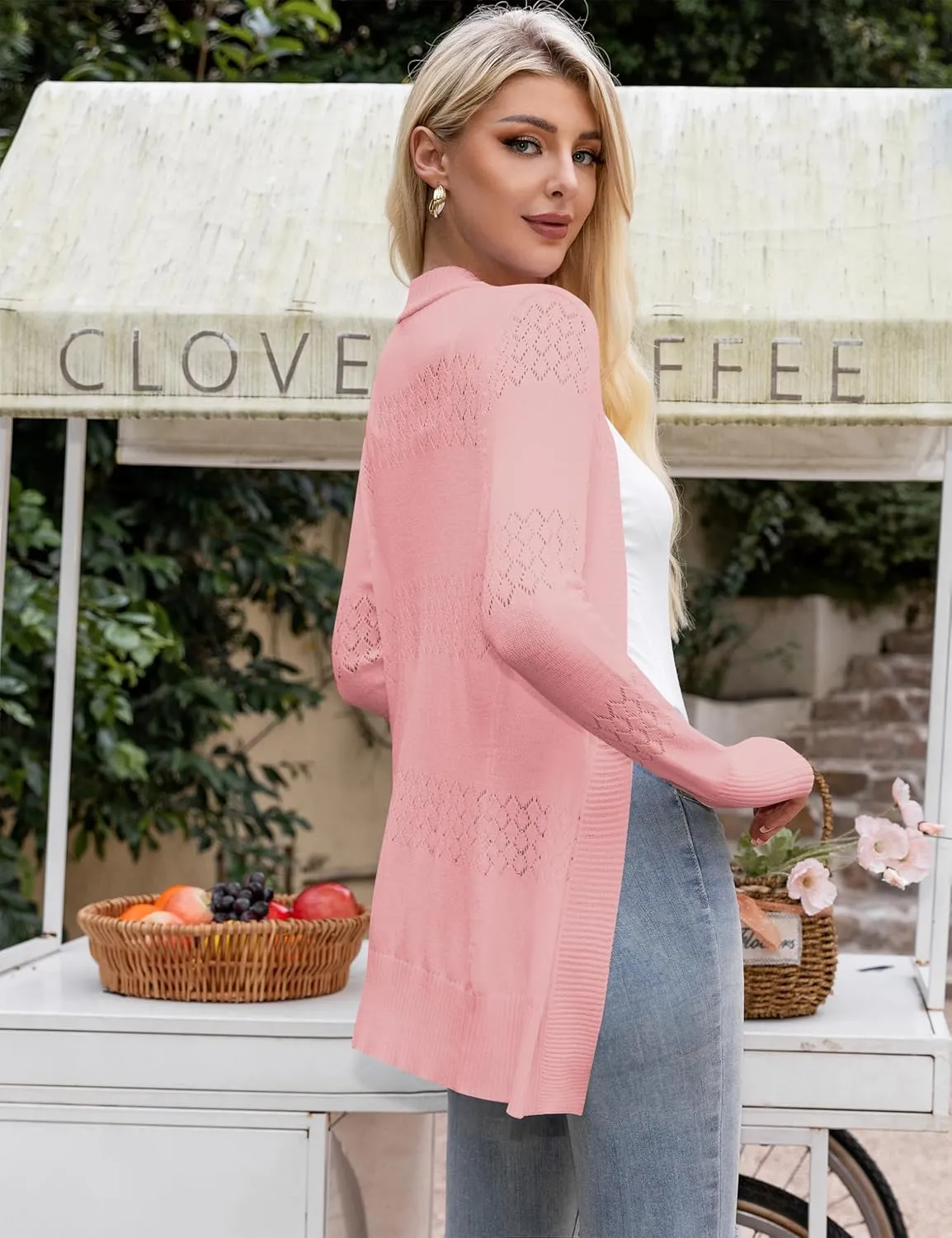 U.Vomade Women's Sweaters Boho Long Sleeve Open Front Chunky Cable Knit Cardigan