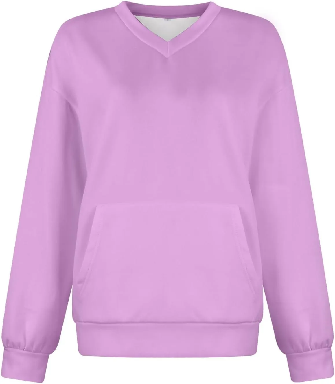 V Neck Sweatshirt Women Fleece Linen Cute Sweatshirts No Hood Comfy Oversized Hoodie with Pockets Winter Sweaters