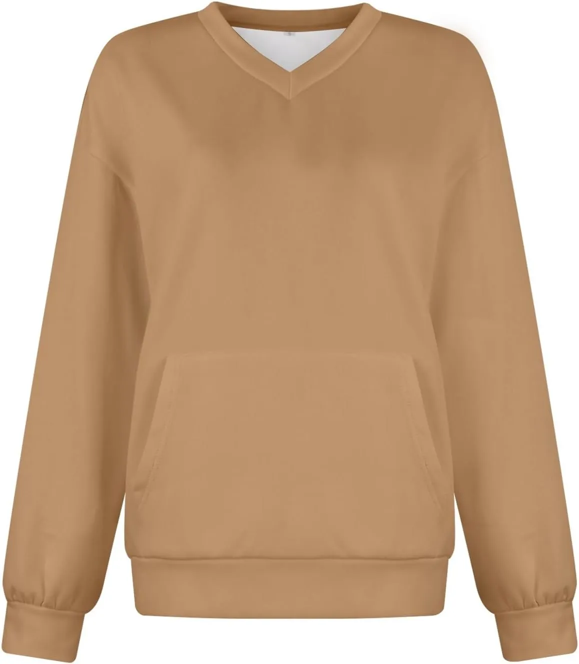 V Neck Sweatshirt Women Fleece Pocket Cute Sweatshirts No Hood Oversized Comfy Hoodie Y2k Soft Winter Clothes