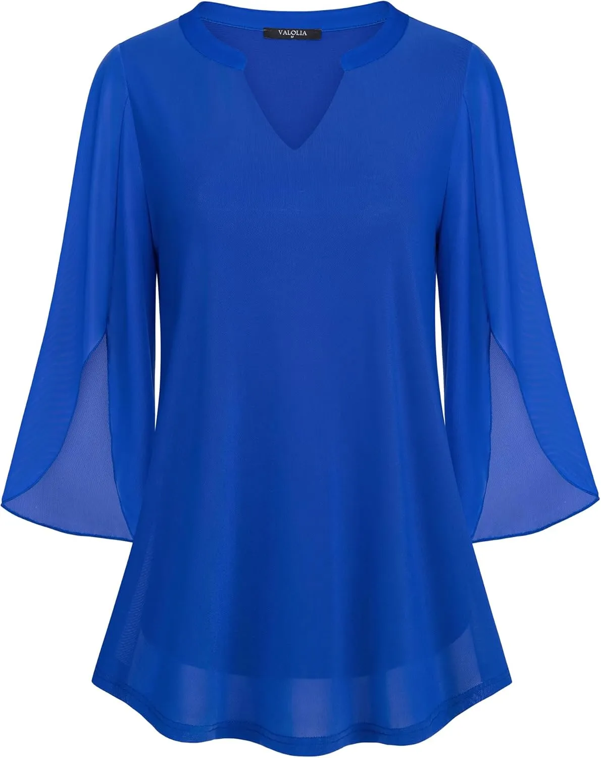 VALOLIA Women's 3/4 Sleeve Floral Tunic Tops V Neck Double Layers Loose Fit Mesh Blouses Shirt