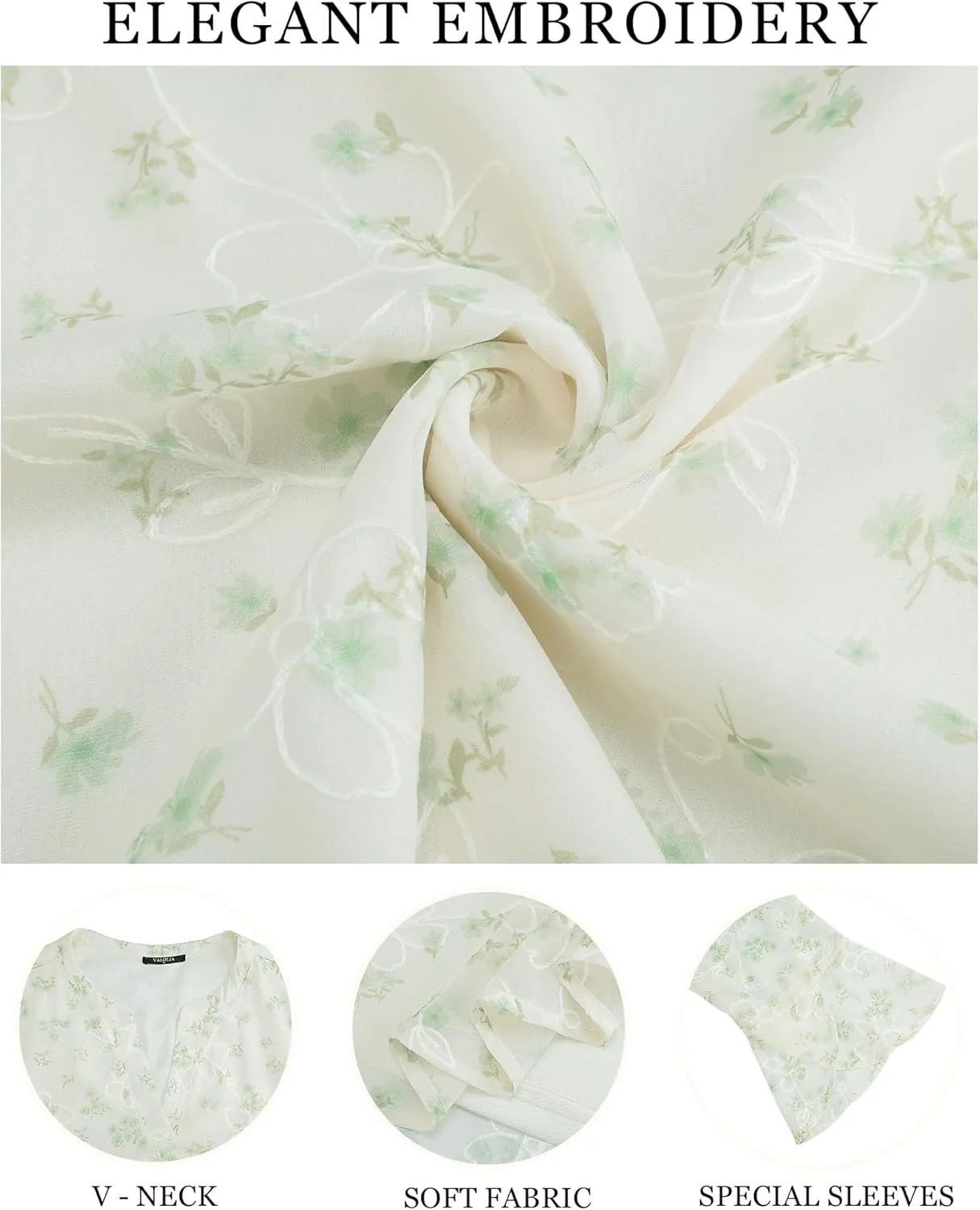 VALOLIA Womens 3/4 Sleeve Tops Dressy Casual Chiffon Blouses Floral Print V-Neck Work Office Shirts