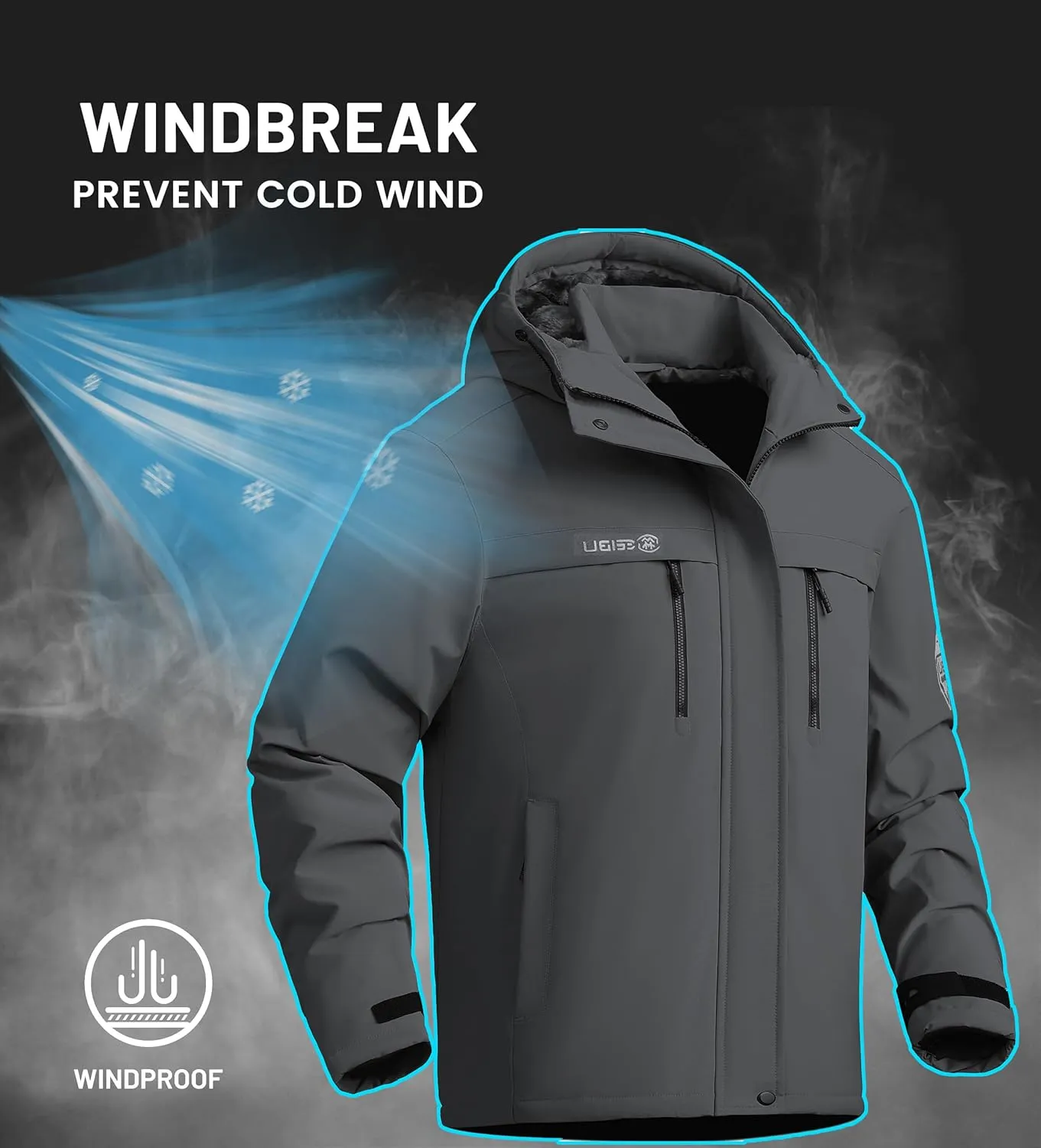 V.A.TOR 189 UNCO&BOROR Men's Winter Thermal Insulated Ski Jacket,Waterproof Coat with Hood for Hiking & Snowboarding