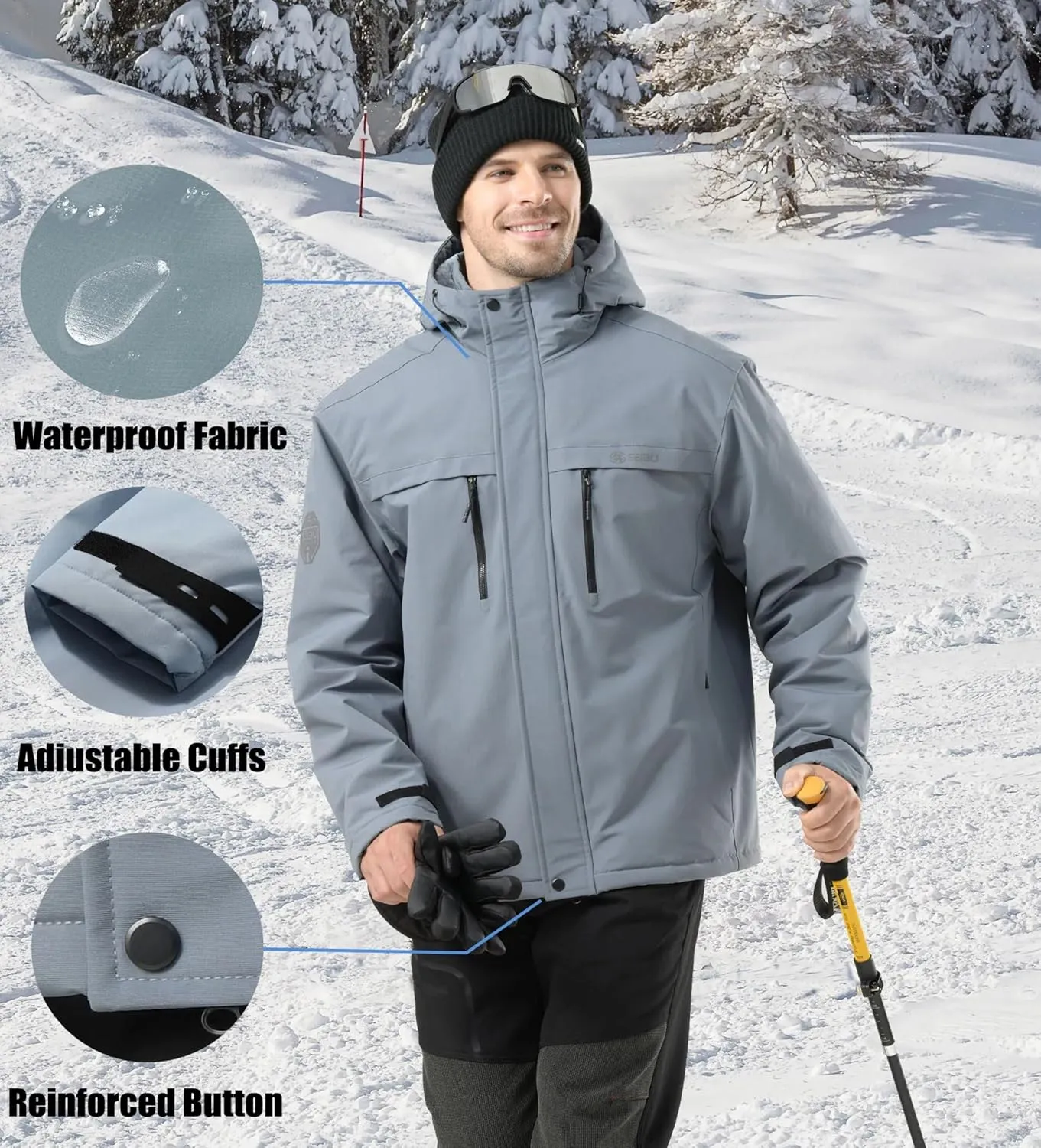 V.A.TOR 189 UNCO&BOROR Men's Winter Thermal Insulated Ski Jacket,Waterproof Coat with Hood for Hiking & Snowboarding