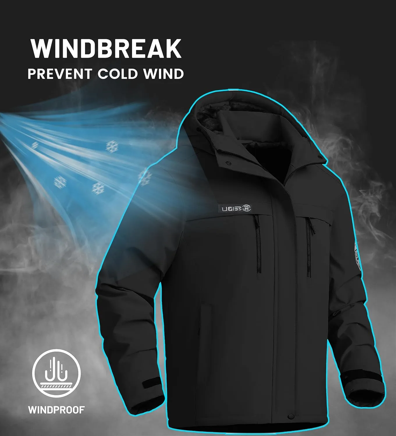 V.A.TOR 189 UNCO&BOROR Men's Winter Thermal Insulated Ski Jacket,Waterproof Coat with Hood for Hiking & Snowboarding