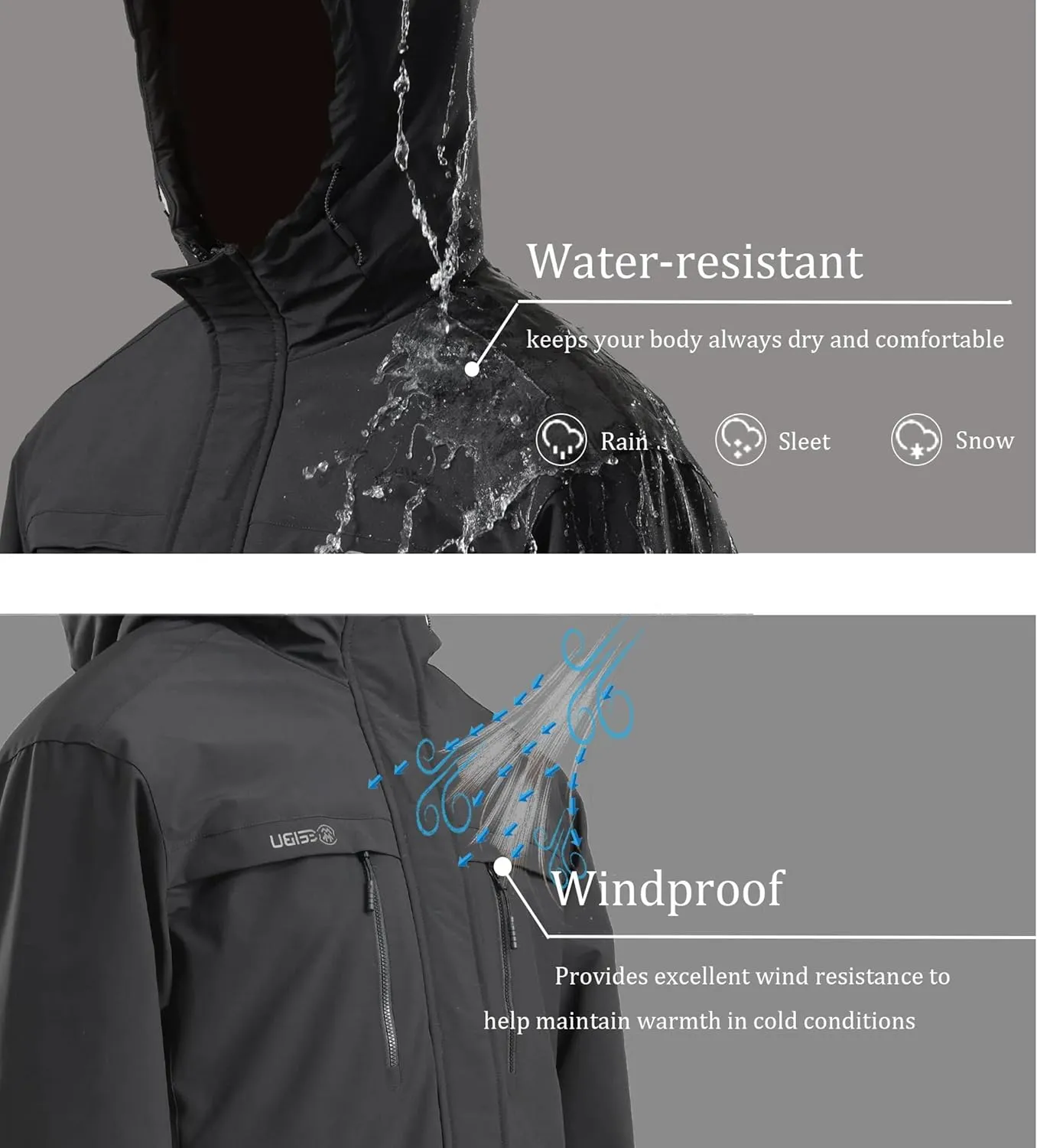 V.A.TOR 189 UNCO&BOROR Men's Winter Thermal Insulated Ski Jacket,Waterproof Coat with Hood for Hiking & Snowboarding