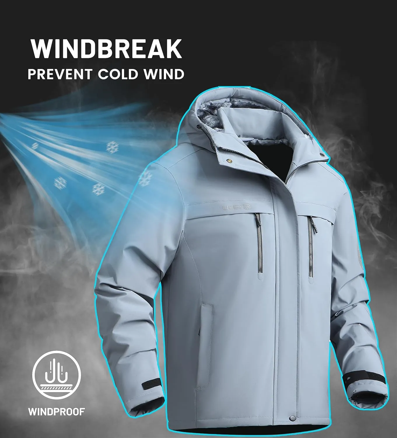 V.A.TOR 189 UNCO&BOROR Men's Winter Thermal Insulated Ski Jacket,Waterproof Coat with Hood for Hiking & Snowboarding