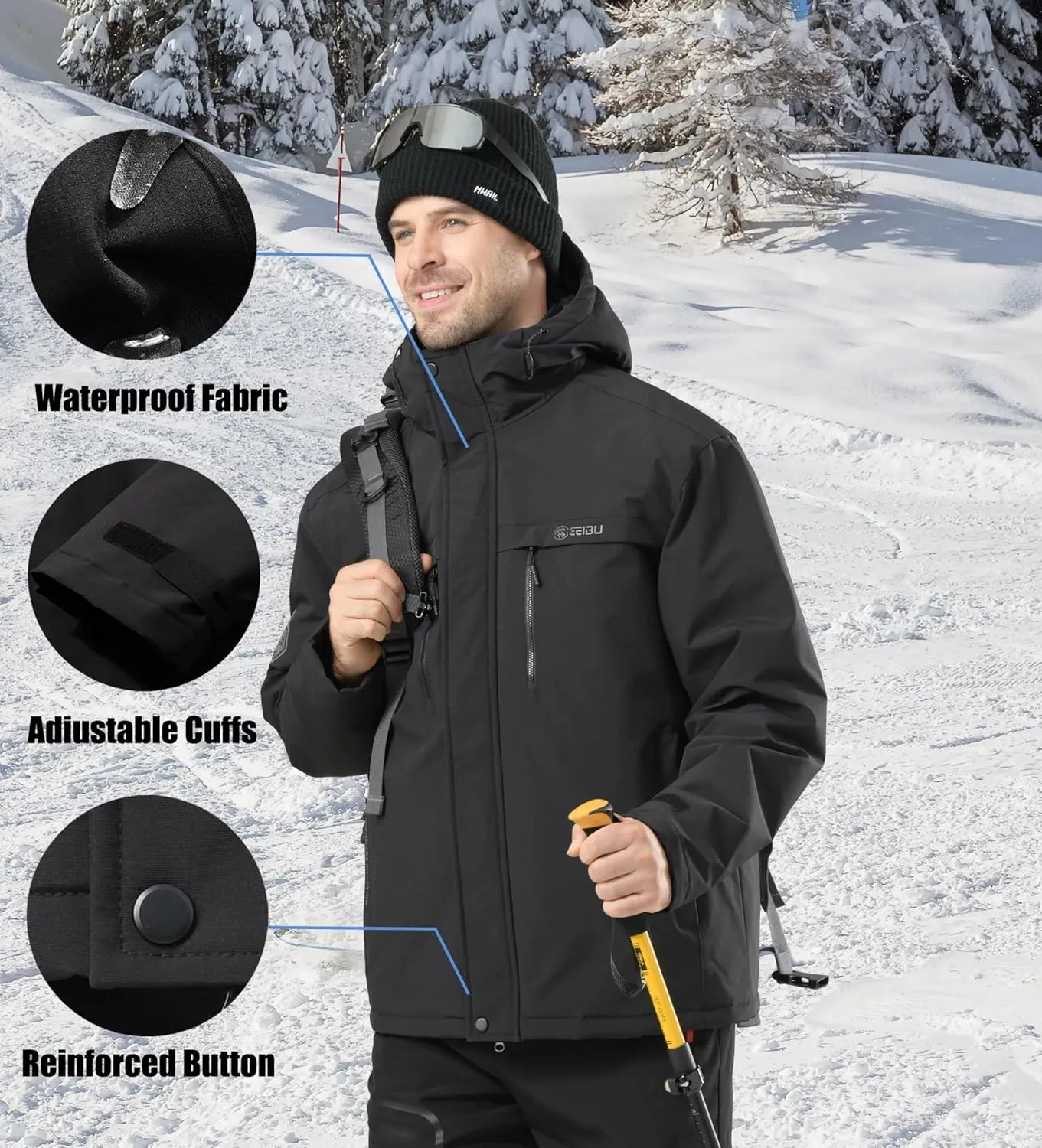V.A.TOR 189 UNCO&BOROR Men's Winter Thermal Insulated Ski Jacket,Waterproof Coat with Hood for Hiking & Snowboarding