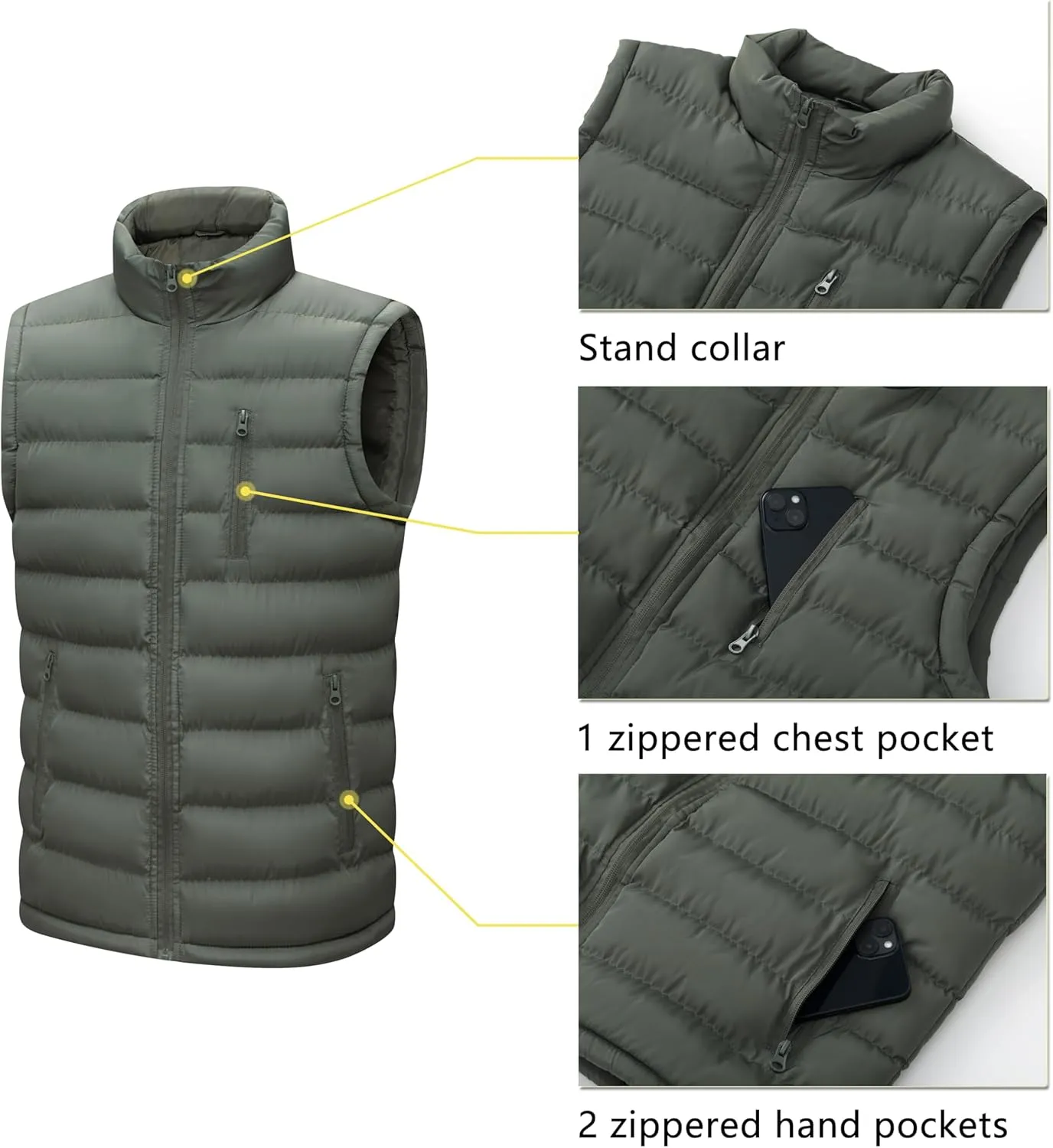 Vcansion Men's Outdoor Stand Collar Fleece Jacket Vest Casual Padded Vest Coats