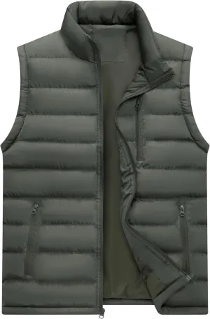 Vcansion Men's Outdoor Stand Collar Fleece Jacket Vest Casual Padded Vest Coats