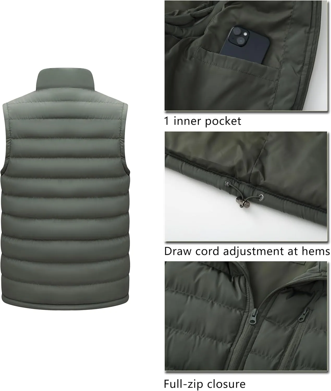 Vcansion Men's Outdoor Stand Collar Fleece Jacket Vest Casual Padded Vest Coats
