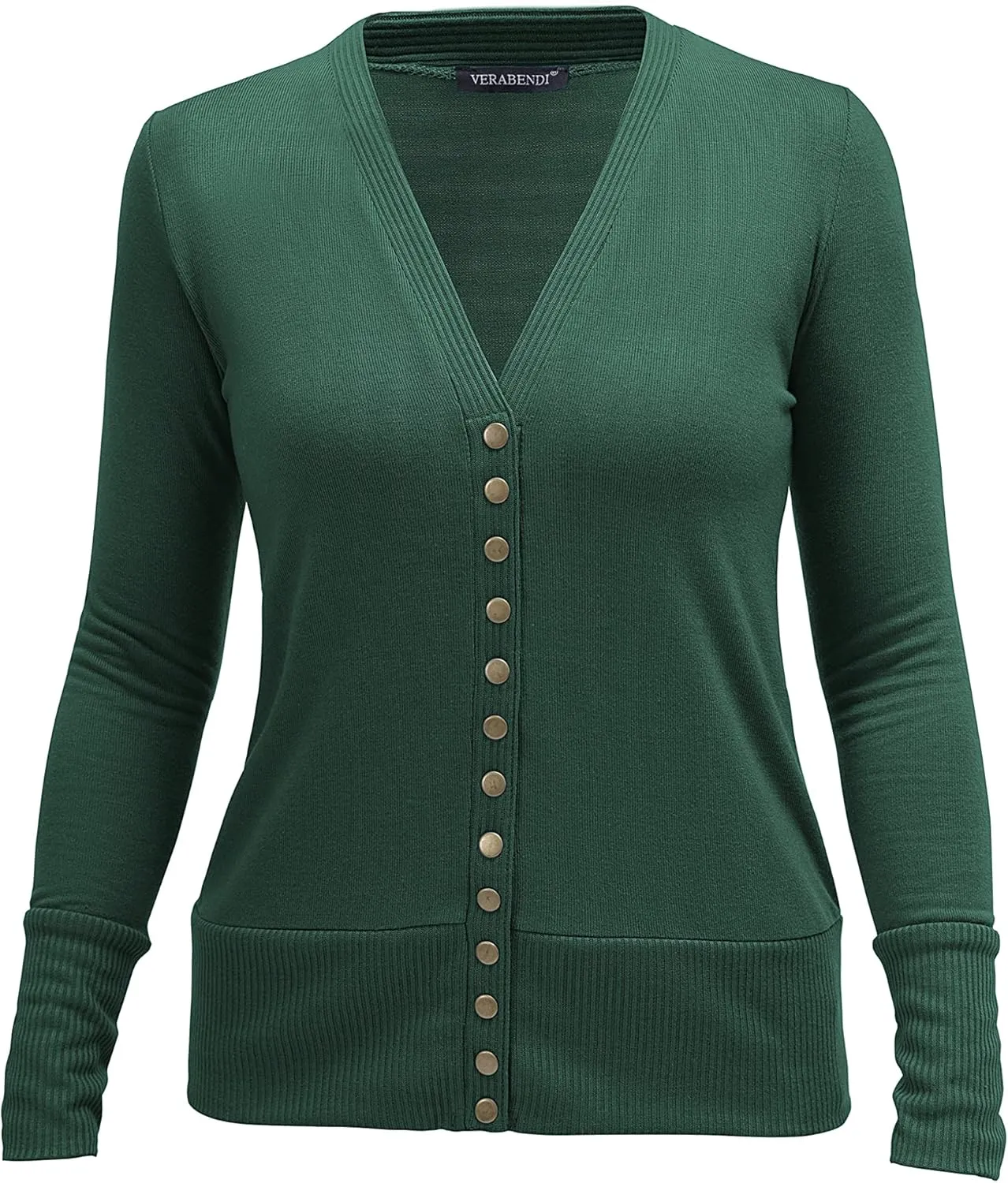 VERABENDI Women Long Sleeve Snaps Button Down V Neck Cute Knit Sweater Cardigan