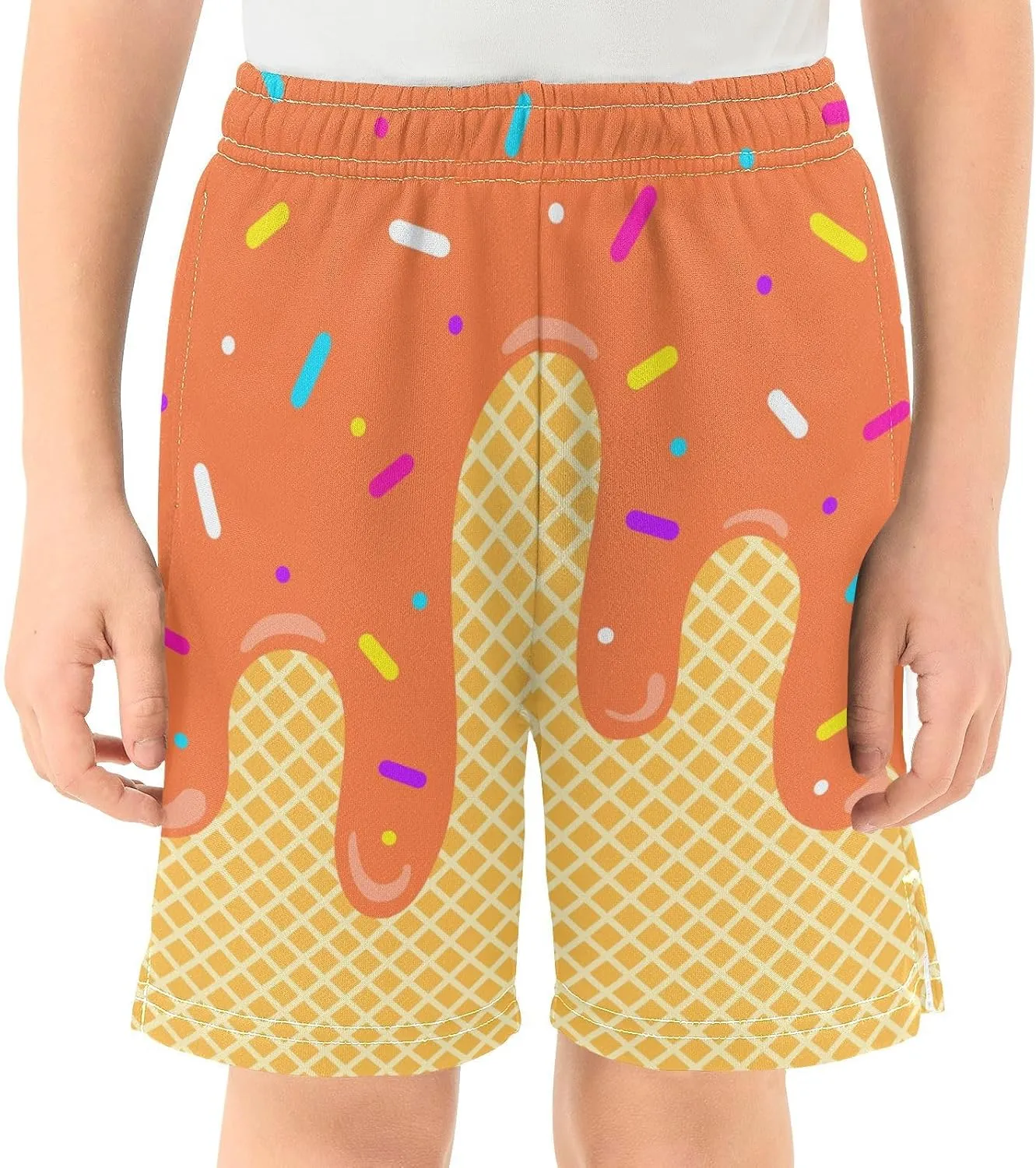 VIGTRO Ice Cream Boys Casual Shorts Athletic Gym Shorts Elastic Waist with Pockets, Summer Sports Outdoor Homewear Kids 7-15Y