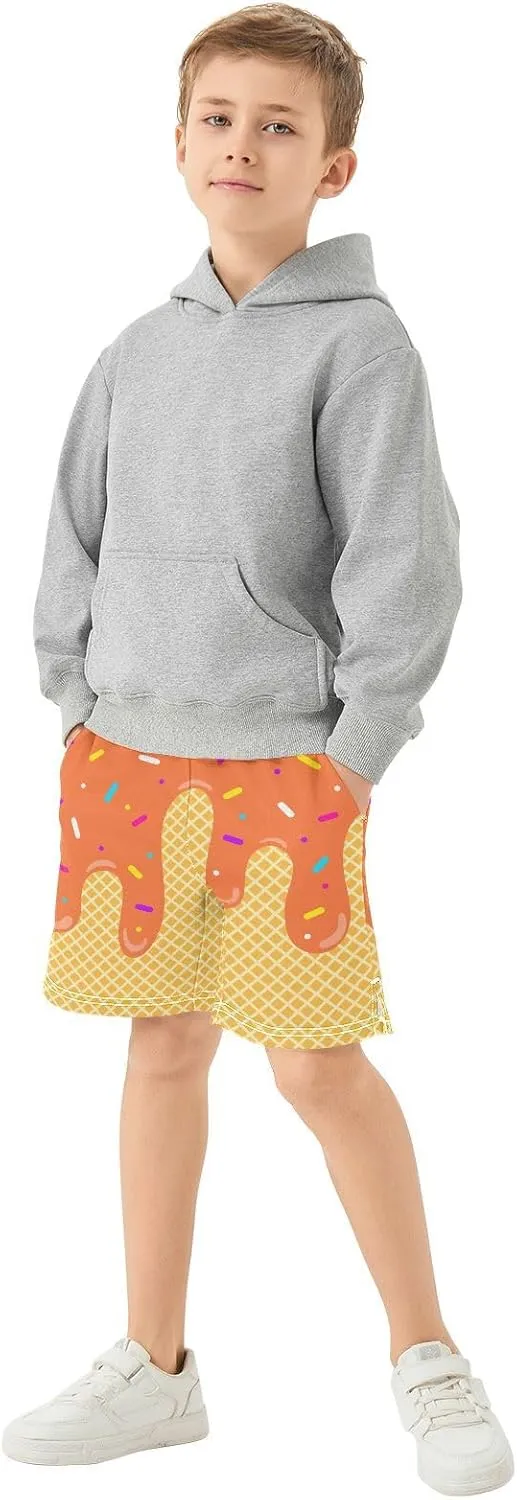 VIGTRO Ice Cream Boys Casual Shorts Athletic Gym Shorts Elastic Waist with Pockets, Summer Sports Outdoor Homewear Kids 7-15Y