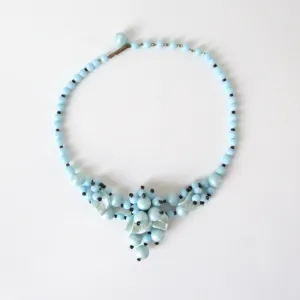 Vintage West Germany Blue Glass Bead Cluster Necklace Choker