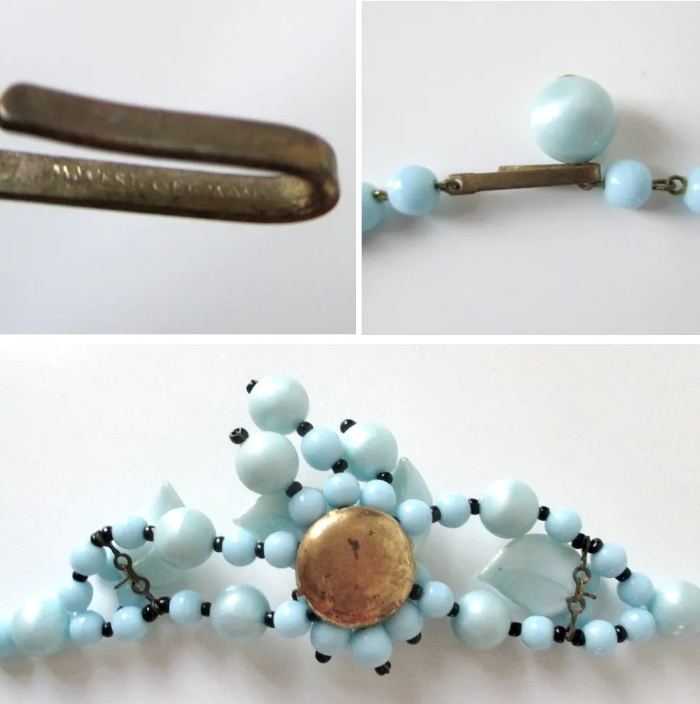 Vintage West Germany Blue Glass Bead Cluster Necklace Choker