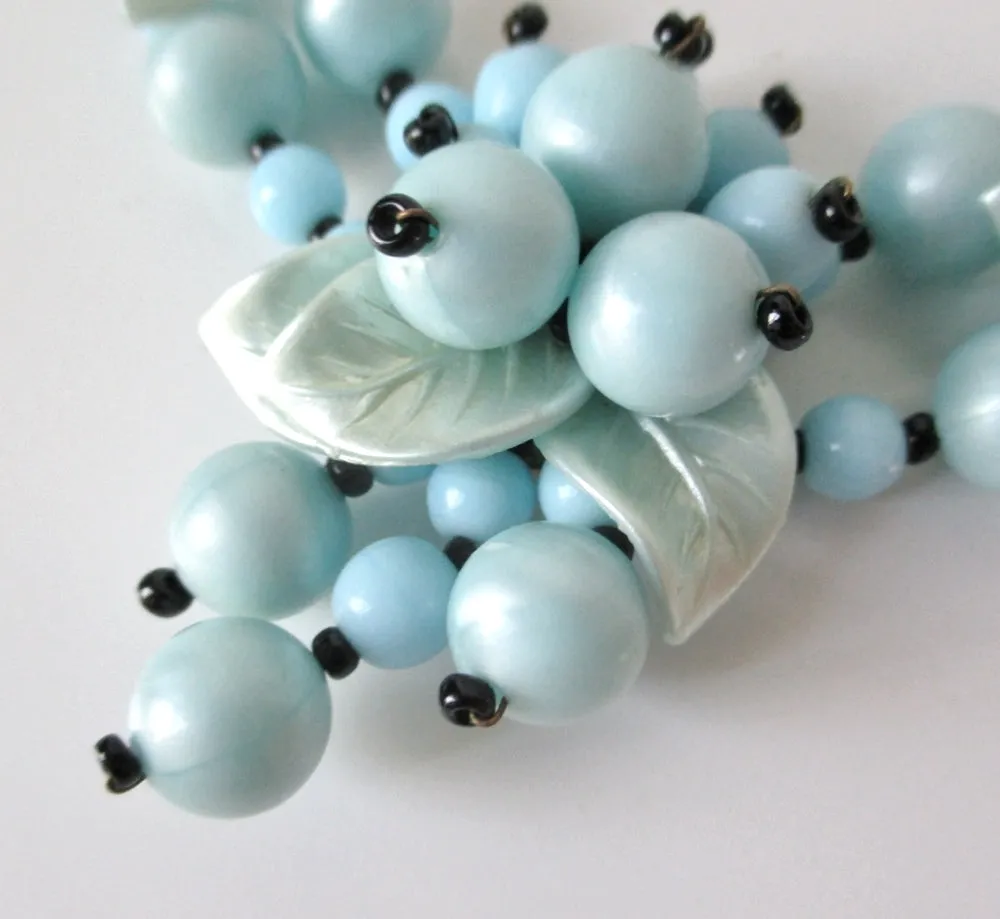 Vintage West Germany Blue Glass Bead Cluster Necklace Choker