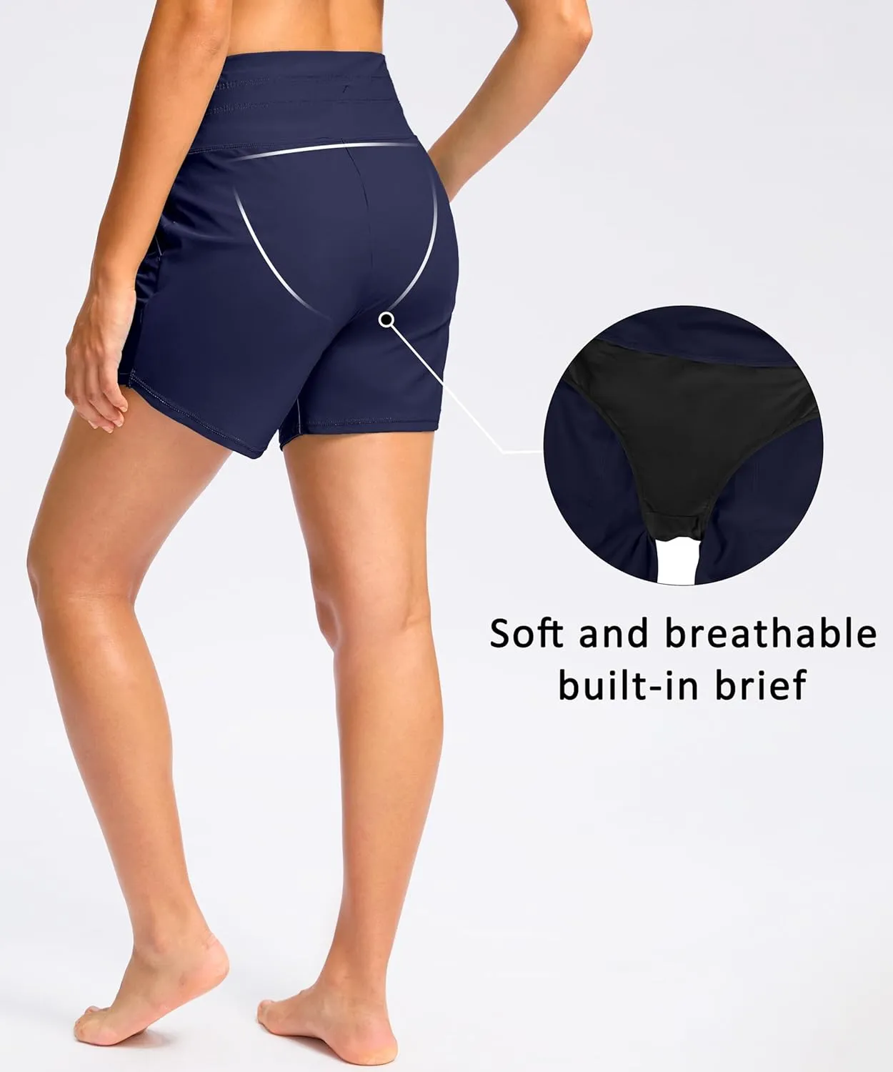 Viodia Women's 5" High Waisted Swim Board Shorts Quick Dry Beach Shorts with Pockets UPF 50  Swimsuit Bottoms with Liner