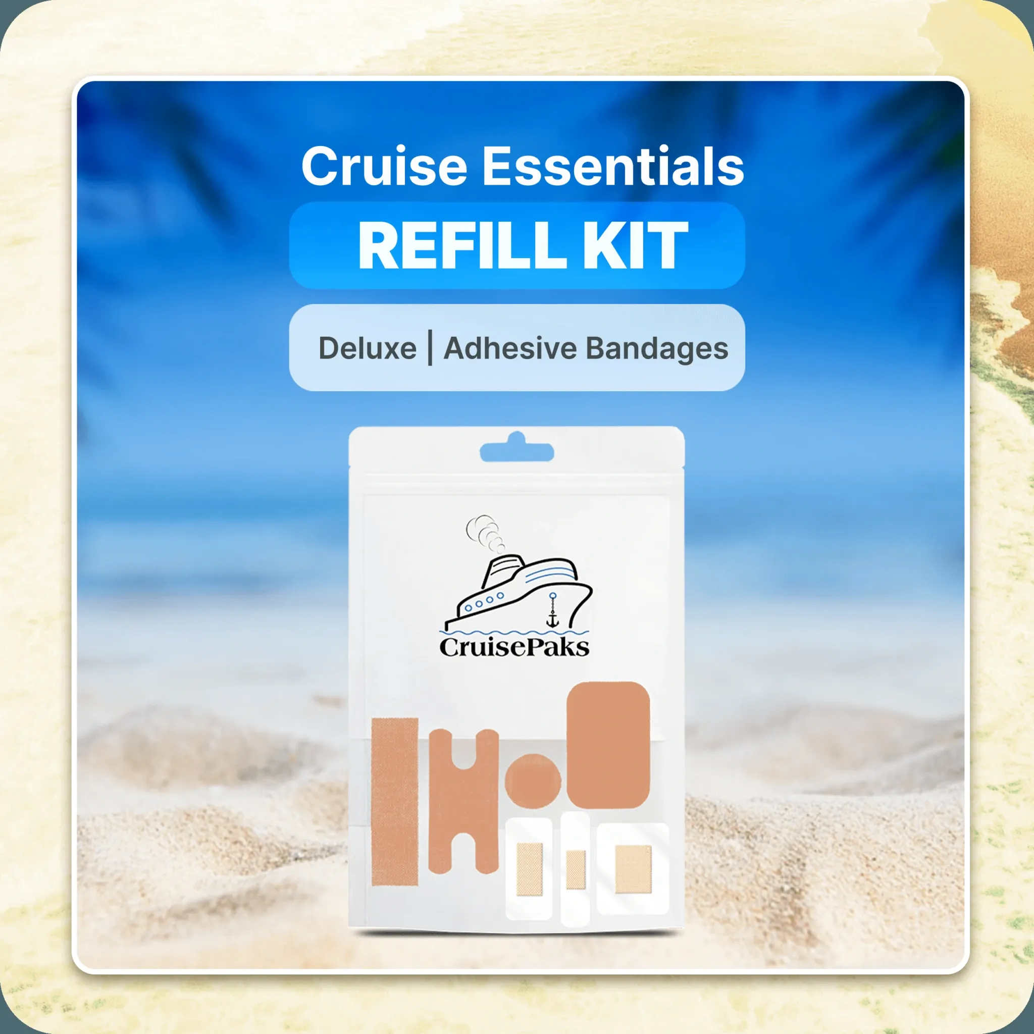 Waterproof Bandages, Cruise Essentials Refill Kit | Deluxe | Waterproof Bandages