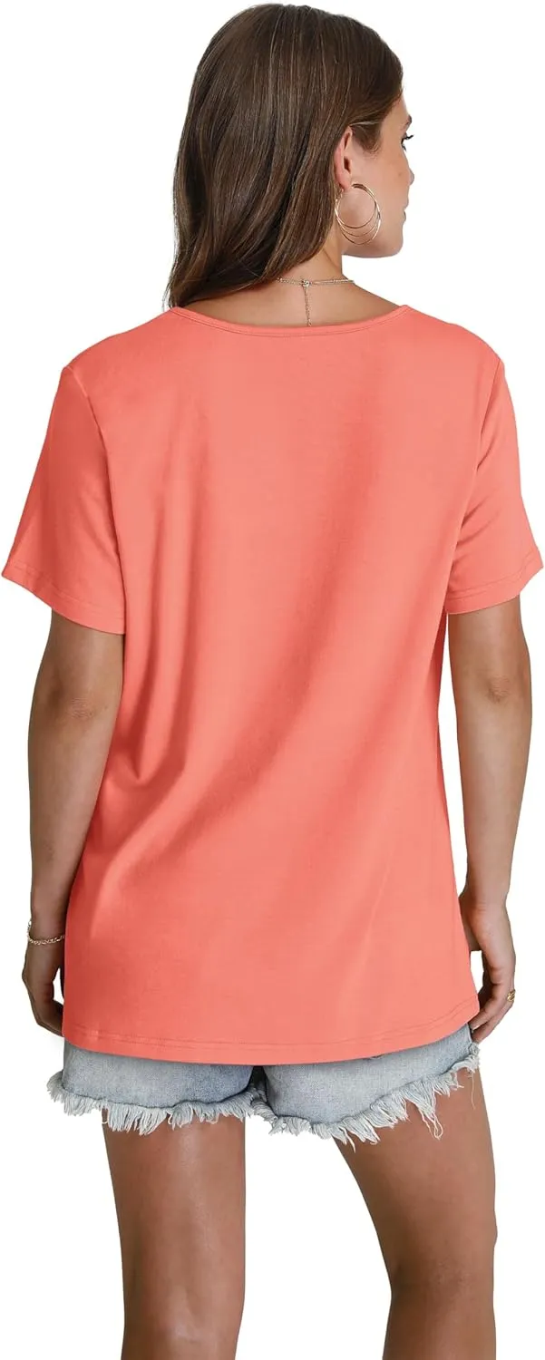 WEESO Womens T Shirts Short Sleeve Pleated Dressy Casual V Neck Summer Tops Blouses