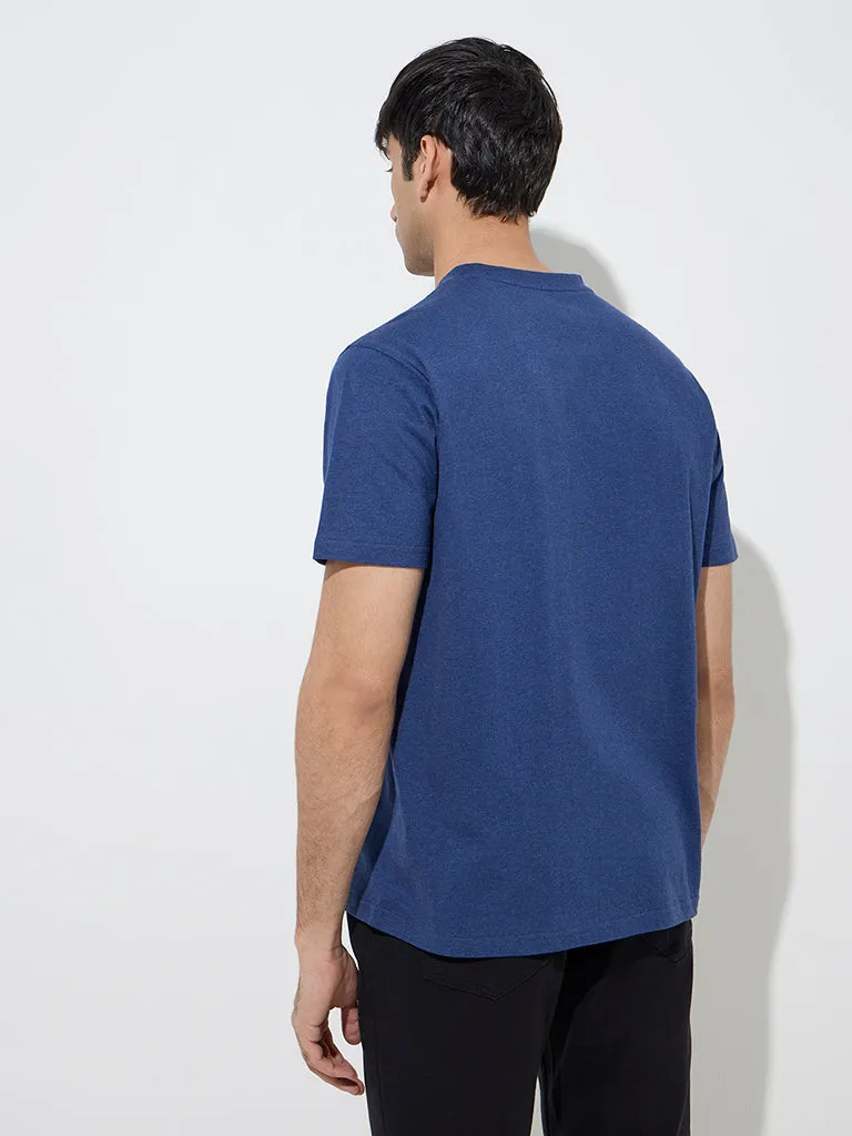 WES Casuals Dark Blue Slim-Fit Cotton T-Shirt