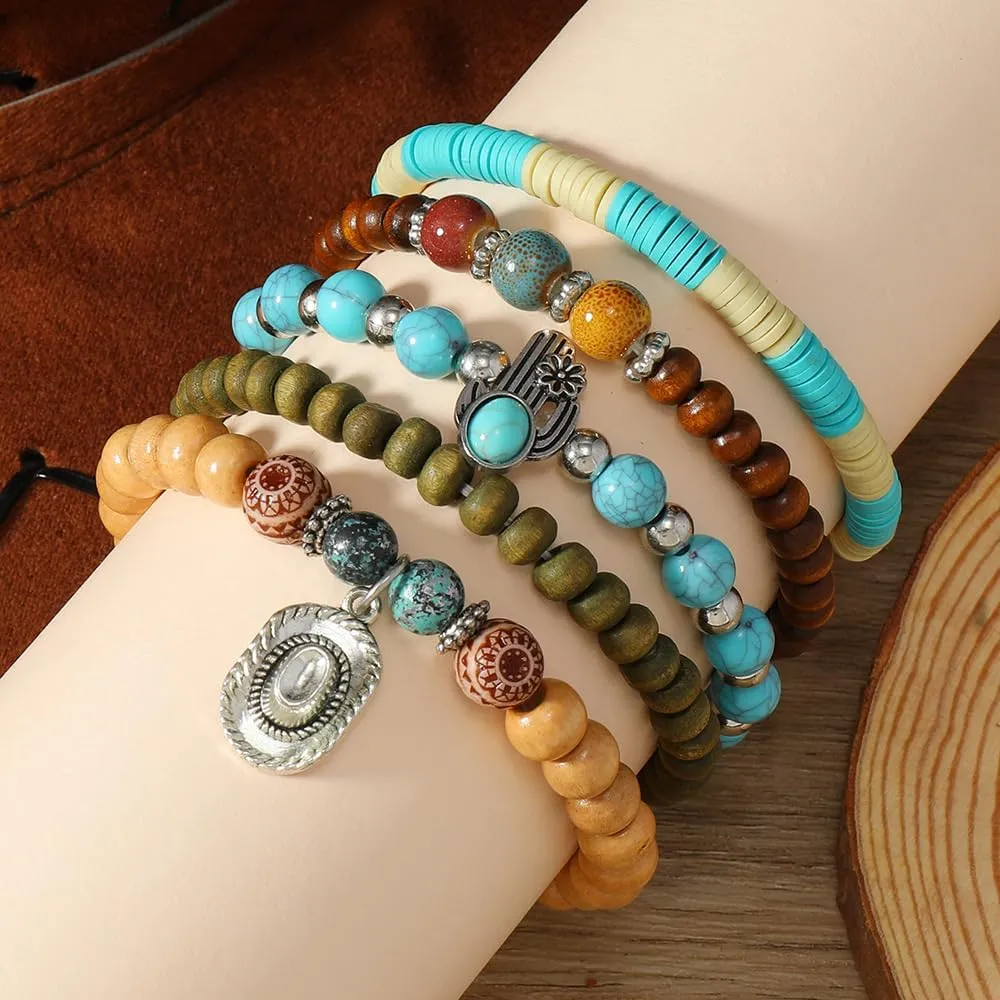 Western Bracelets for Women Cowgirl Turquoise Beaded Stretch Bracelets Vintage Turquoise Beaded Western Jewelry Bohemian Stackable Bracelet Country Concert Cowgirl Dresses Accessories