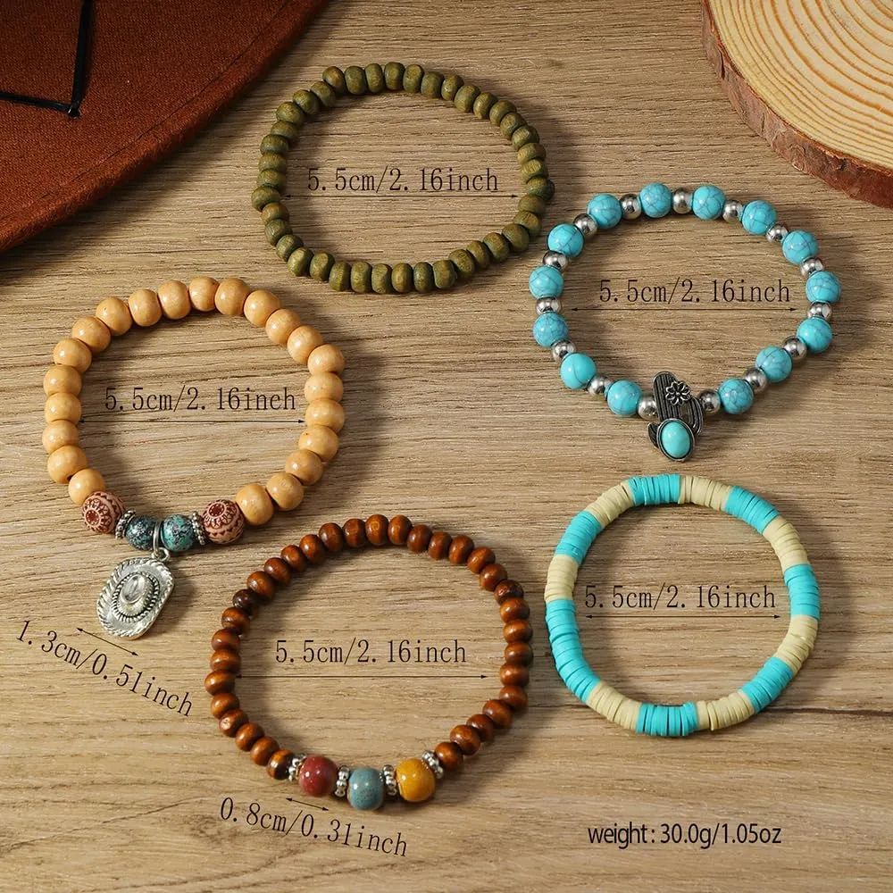 Western Bracelets for Women Cowgirl Turquoise Beaded Stretch Bracelets Vintage Turquoise Beaded Western Jewelry Bohemian Stackable Bracelet Country Concert Cowgirl Dresses Accessories