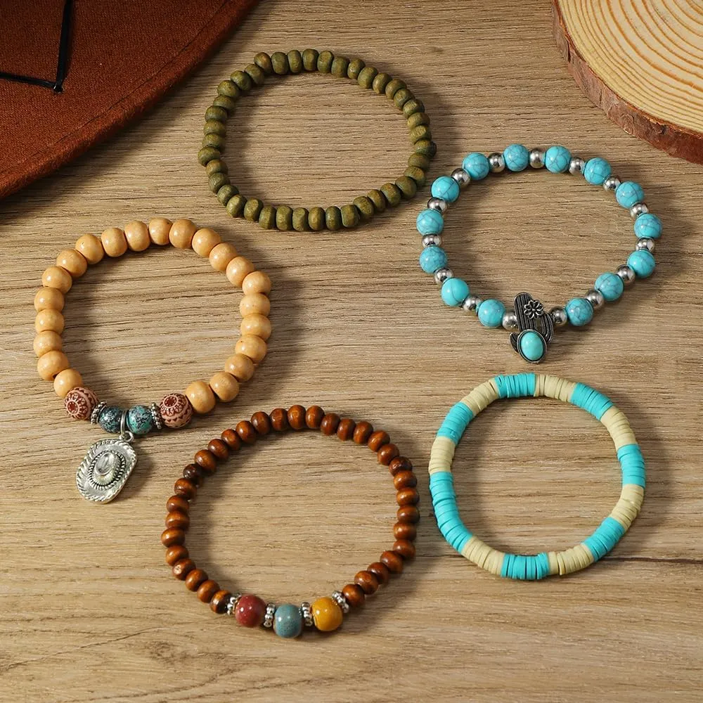 Western Bracelets for Women Cowgirl Turquoise Beaded Stretch Bracelets Vintage Turquoise Beaded Western Jewelry Bohemian Stackable Bracelet Country Concert Cowgirl Dresses Accessories