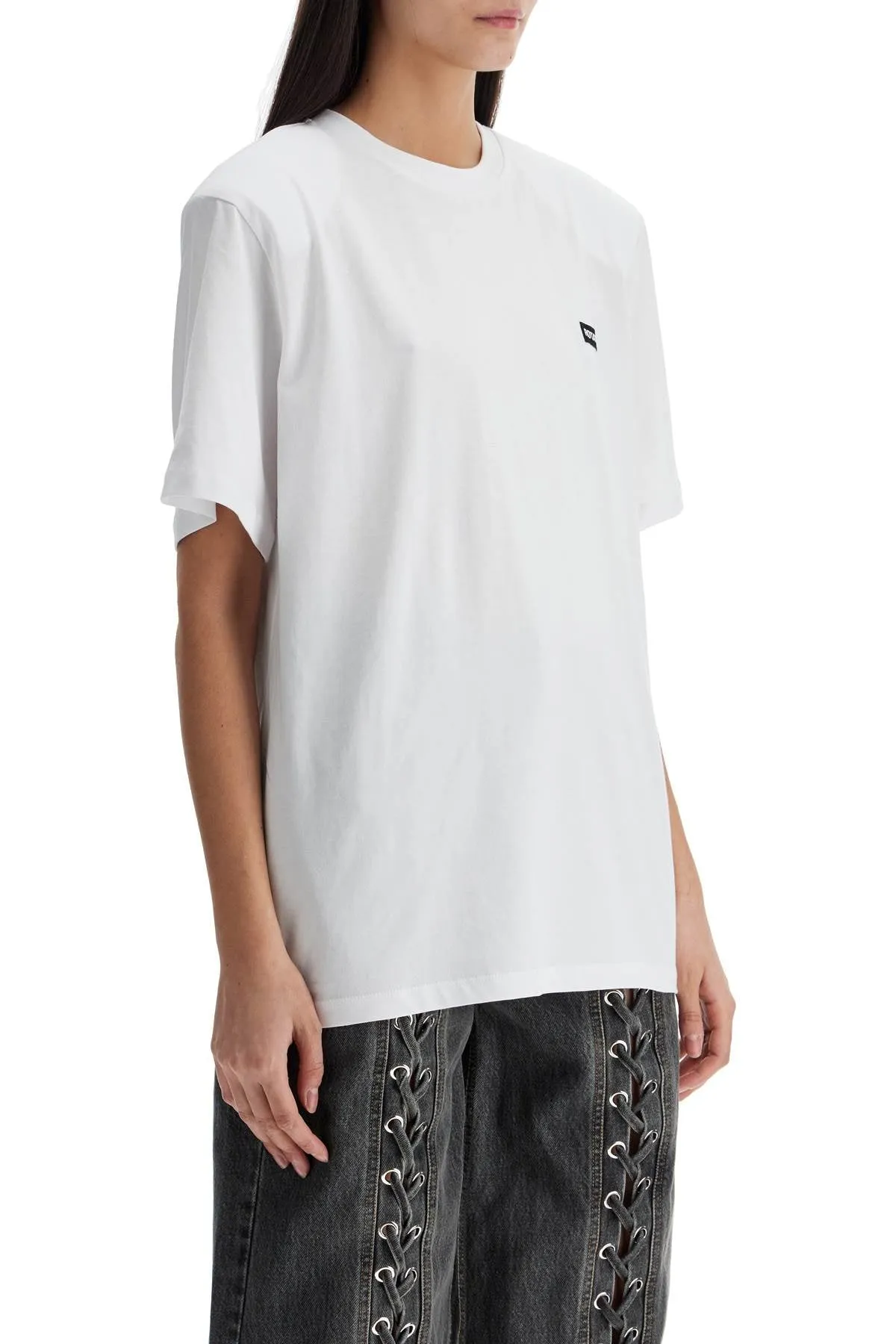 white organic cotton t-shirt with wide neck 113624400 BRIGHT WHITE