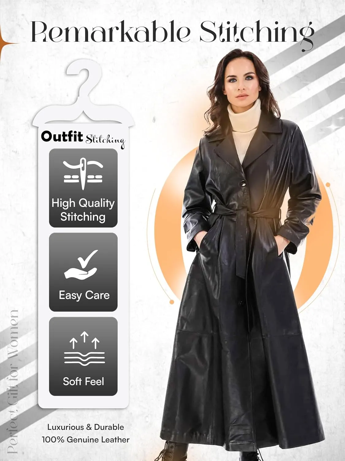 Winter Black Trench Coat - 100% Genuine Leather Long Coats Women - Belted Adjustable