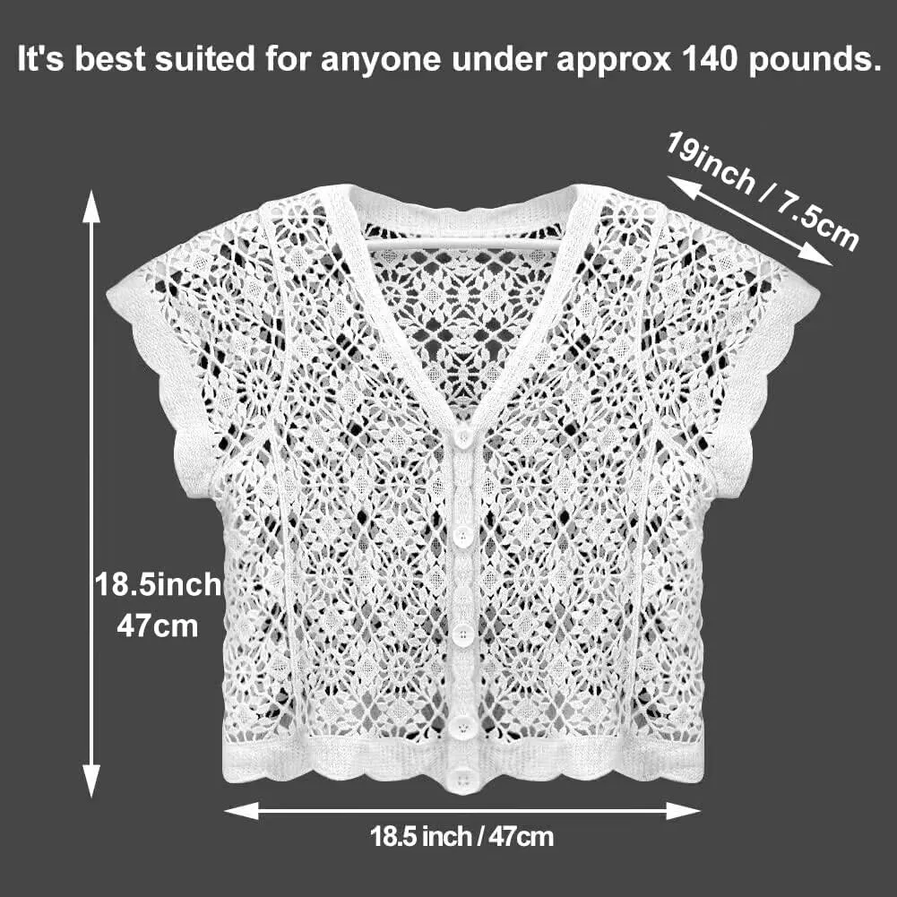 Women Cardigan Hollow Out Floral Cardigans White Crochet Shrugs