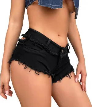 Women Denim Shorts Mid Rise Ripped Stretchy Jean Shorts Frayed Raw Hem Y2K Short Jeans Casual Summer Hot Short Pants
