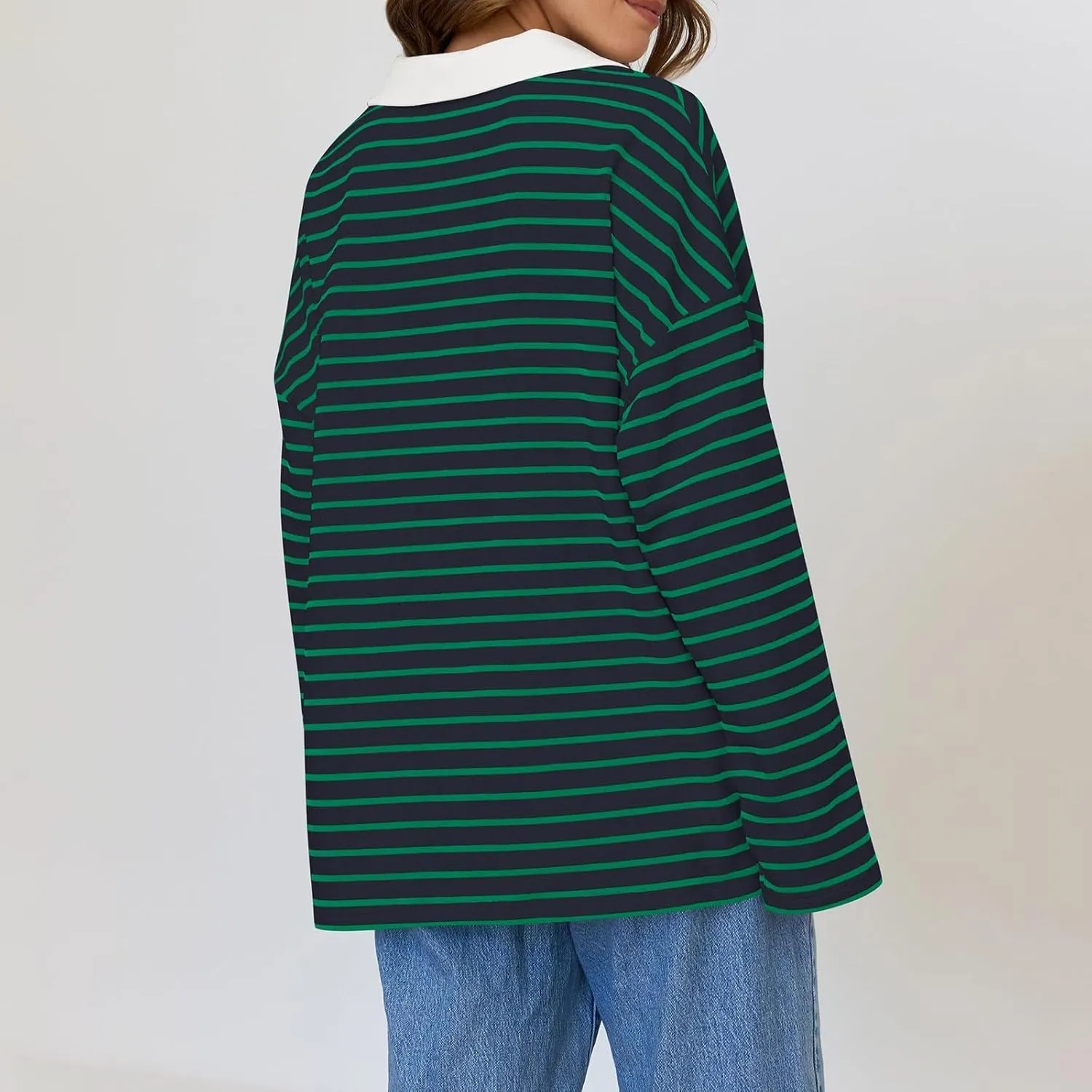 Women Fall Fashion Sweatshirts Long Sleeve V-Neck Stripe Pullover Tops Casual Oversized Fall Clothes