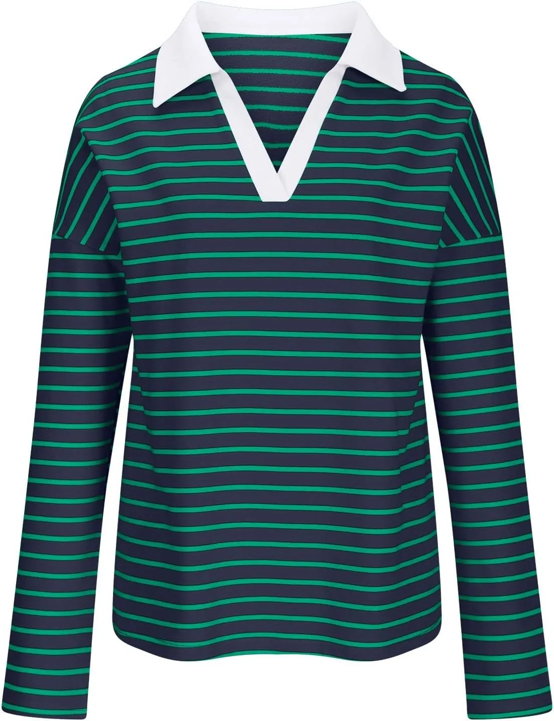 Women Fall Fashion Sweatshirts Long Sleeve V-Neck Stripe Pullover Tops Casual Oversized Fall Clothes