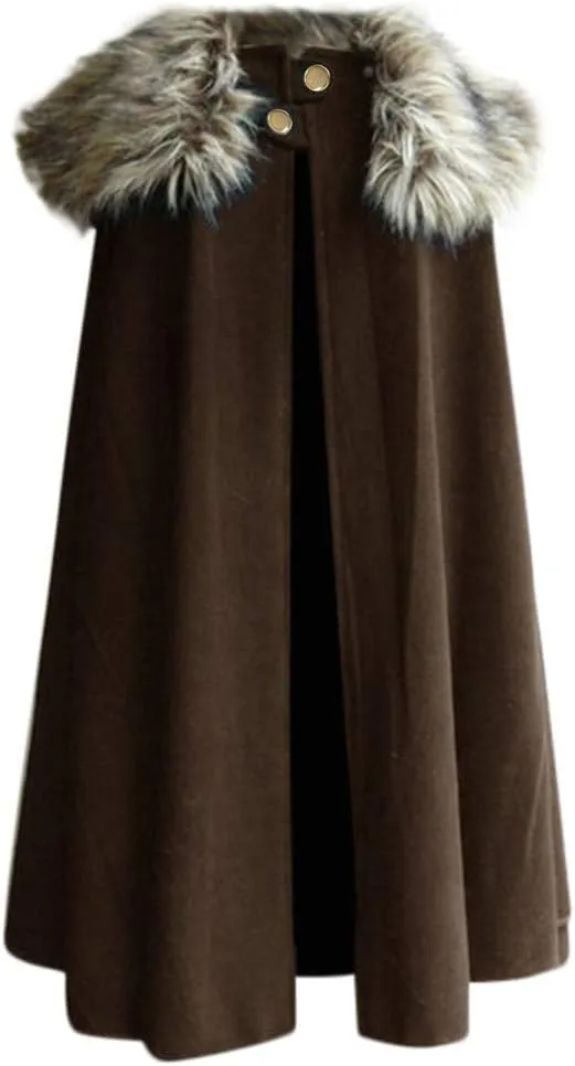 Women Hooded Poncho Cape Vintage Plus Size Outwear Winter Trench Coat Open Front Wool Blend Cardigan Jacket Cloak