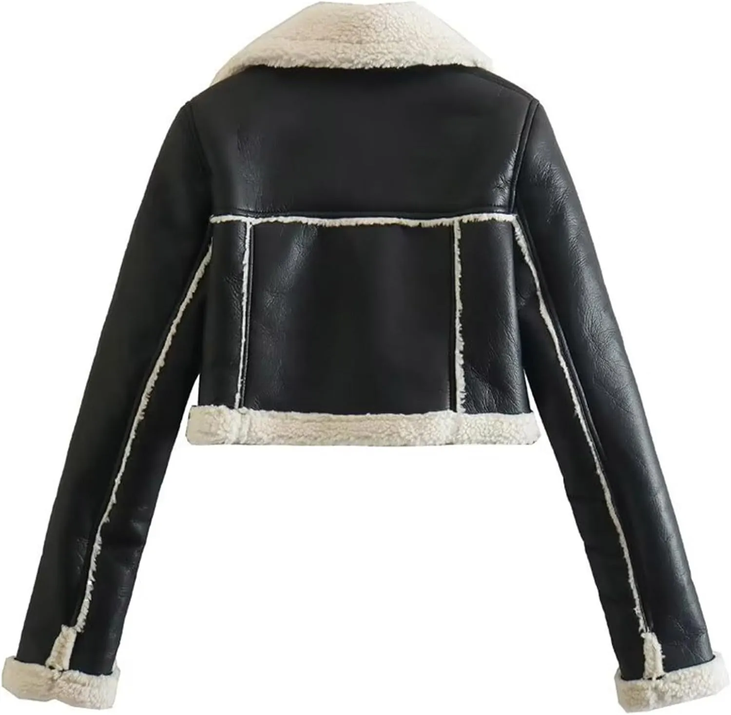 Women Leather Jacket Faux Fur Moto Jacket Thicken Fleece Lined Parka Winter Shearling Fluffy Coat Cropped Bomber Jacket