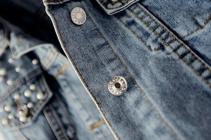Women Oversized Denim Jacket Embroidered Pearls Beading Cropped Long Sleeve Boyfriend Jeans Coat