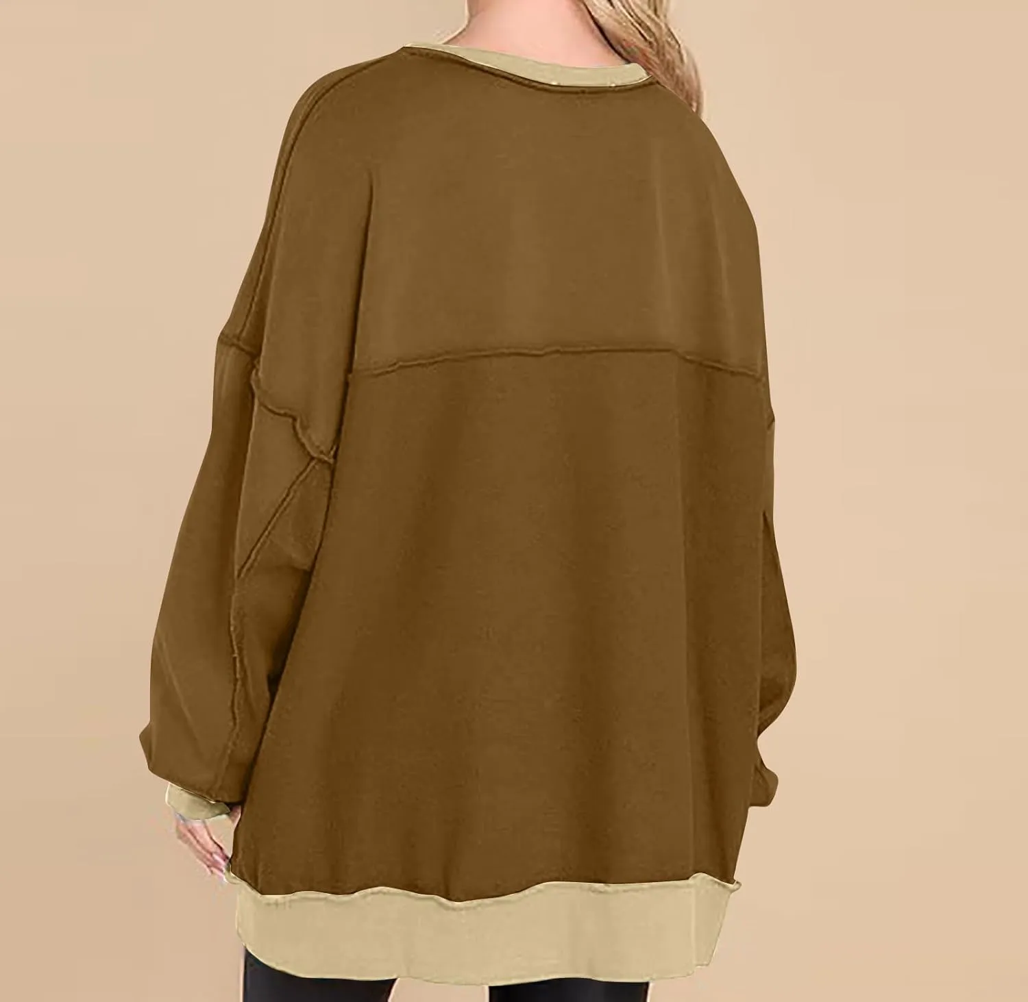 Women Oversized Sweatshirt Tops Colors Block Cute Sweater Comfort Button Ncek Pullover 2024 Fall Fashion Clothing