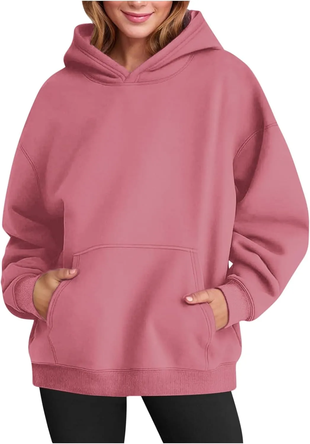 Women Plain Oversized Hoodies Crewneck Hooded Sweatshirt Y2K Cute Pullover Sweater Comfy Fall Outfits Clothes 2024