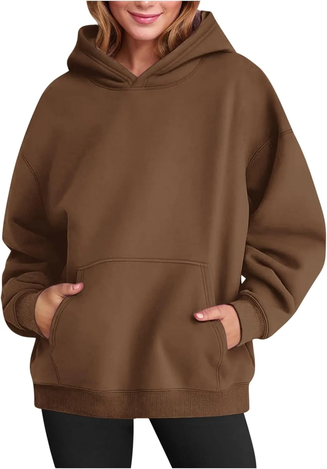 Women Plain Oversized Hoodies Crewneck Hooded Sweatshirt Y2K Cute Pullover Sweater Comfy Fall Outfits Clothes 2024