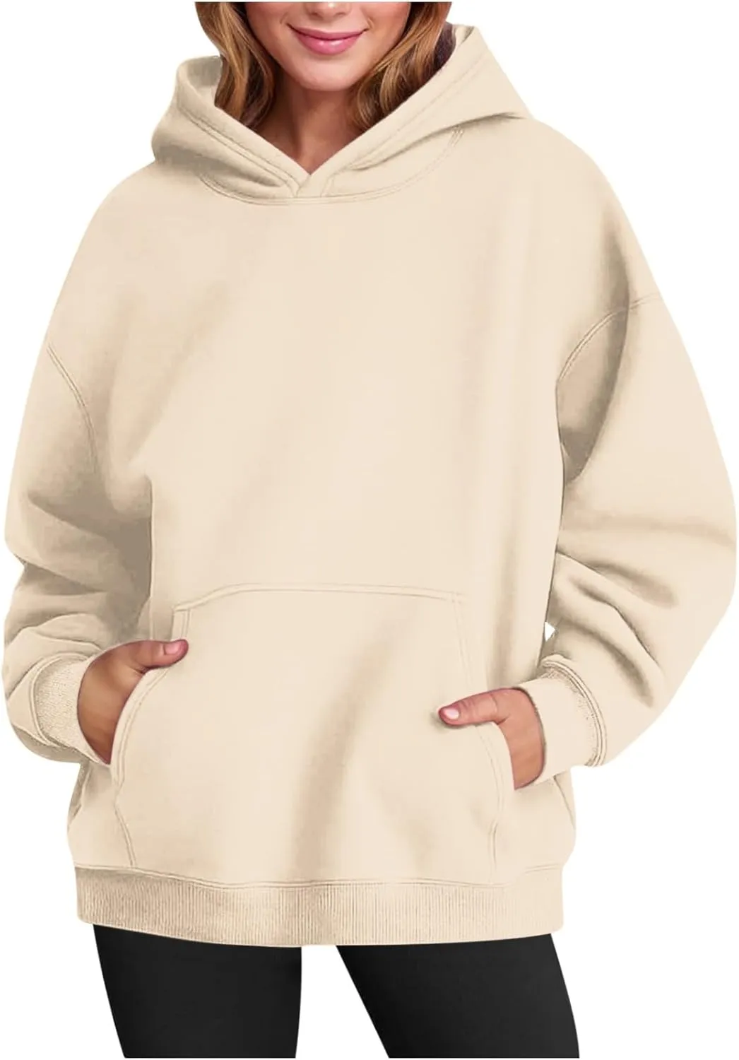 Women Plain Oversized Hoodies Crewneck Hooded Sweatshirt Y2K Cute Pullover Sweater Comfy Fall Outfits Clothes 2024
