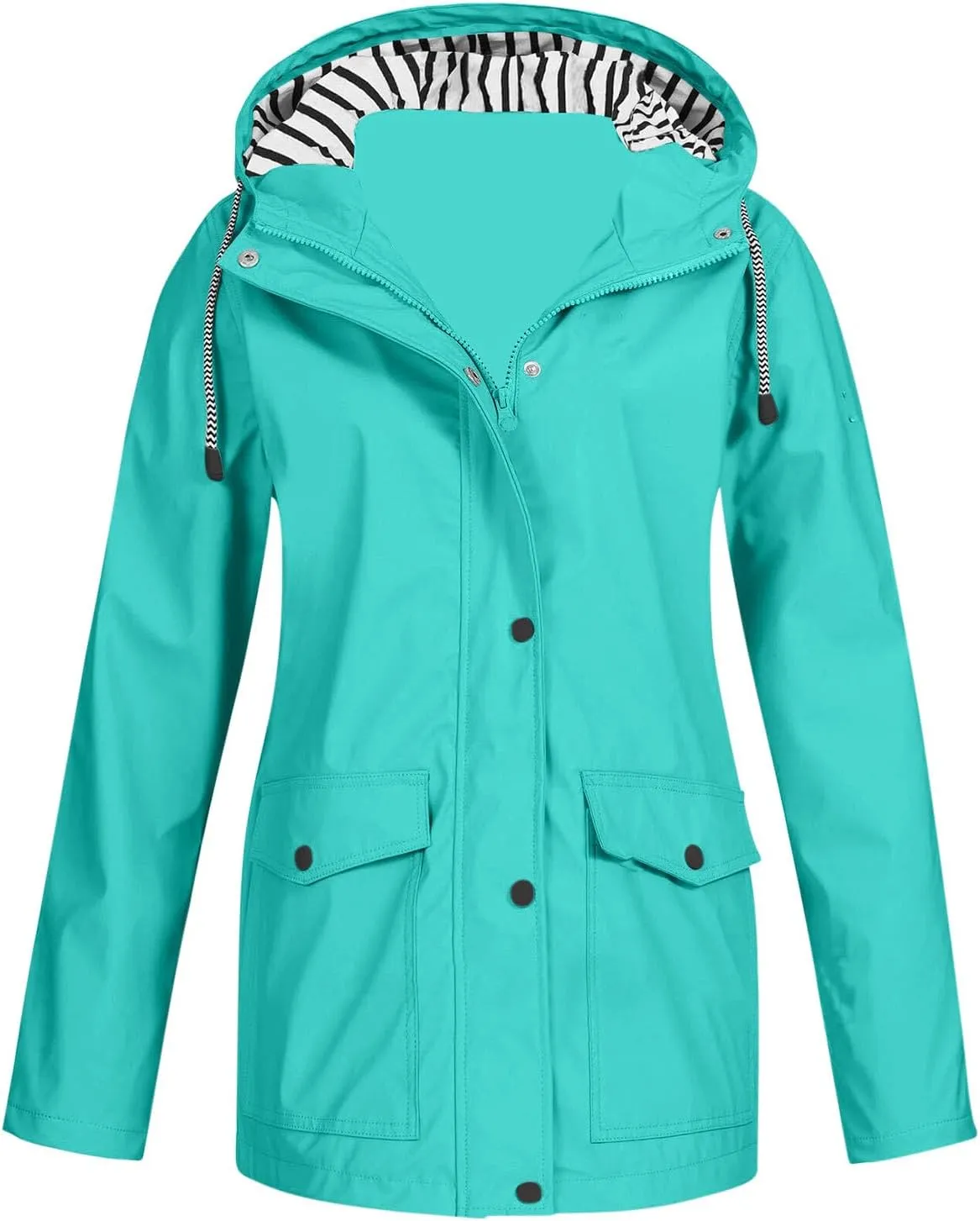 Women Rain Jacket with Hood Waterproof Lightweight Raincoat Zip Up Travel Hiking Windbreaker Fall Outdoor Trench Coat