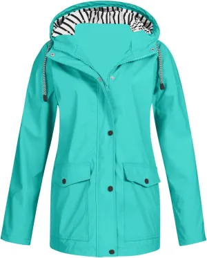 Women Rain Jacket with Hood Waterproof Lightweight Raincoat Zip Up Travel Hiking Windbreaker Fall Outdoor Trench Coat