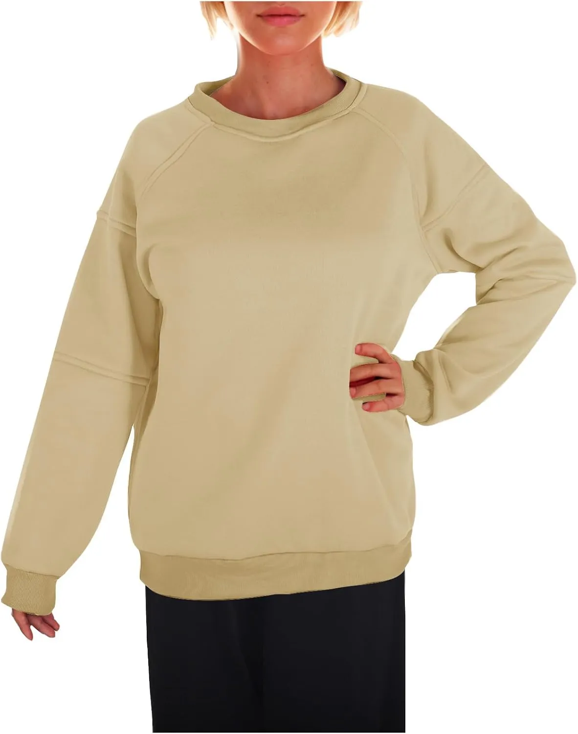 Women Solid Color Fashion Sweatshirts Round Neck Long Sleeve Hoodie Hooded Fleece Pullover Tops Fall Casual Blouses