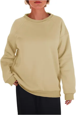 Women Solid Color Fashion Sweatshirts Round Neck Long Sleeve Hoodie Hooded Fleece Pullover Tops Fall Casual Blouses