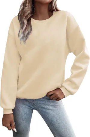Women Solid Color Sweatshirt Long Sleeve Crewneck Pullover Fit Comfy Shirts Blouses 2025 Spring Fall Casual Tops