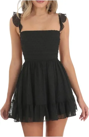 Women Spaghetti Strap Mini Dress Low Cut Sleeveeless Short Dress Backless Going Out Ruffle Cute Winter Dresses