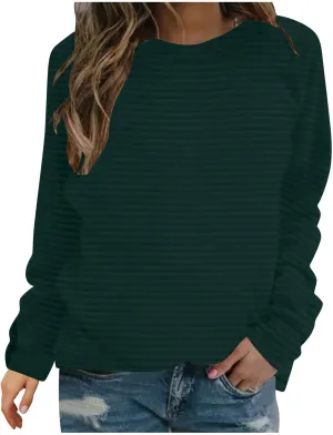 Women Sweatshirts Trendy Comfy Baggy Raglan Sleeve Crew Neck Blouses Shirts Solid Color Loose Fitting Lounge Tops