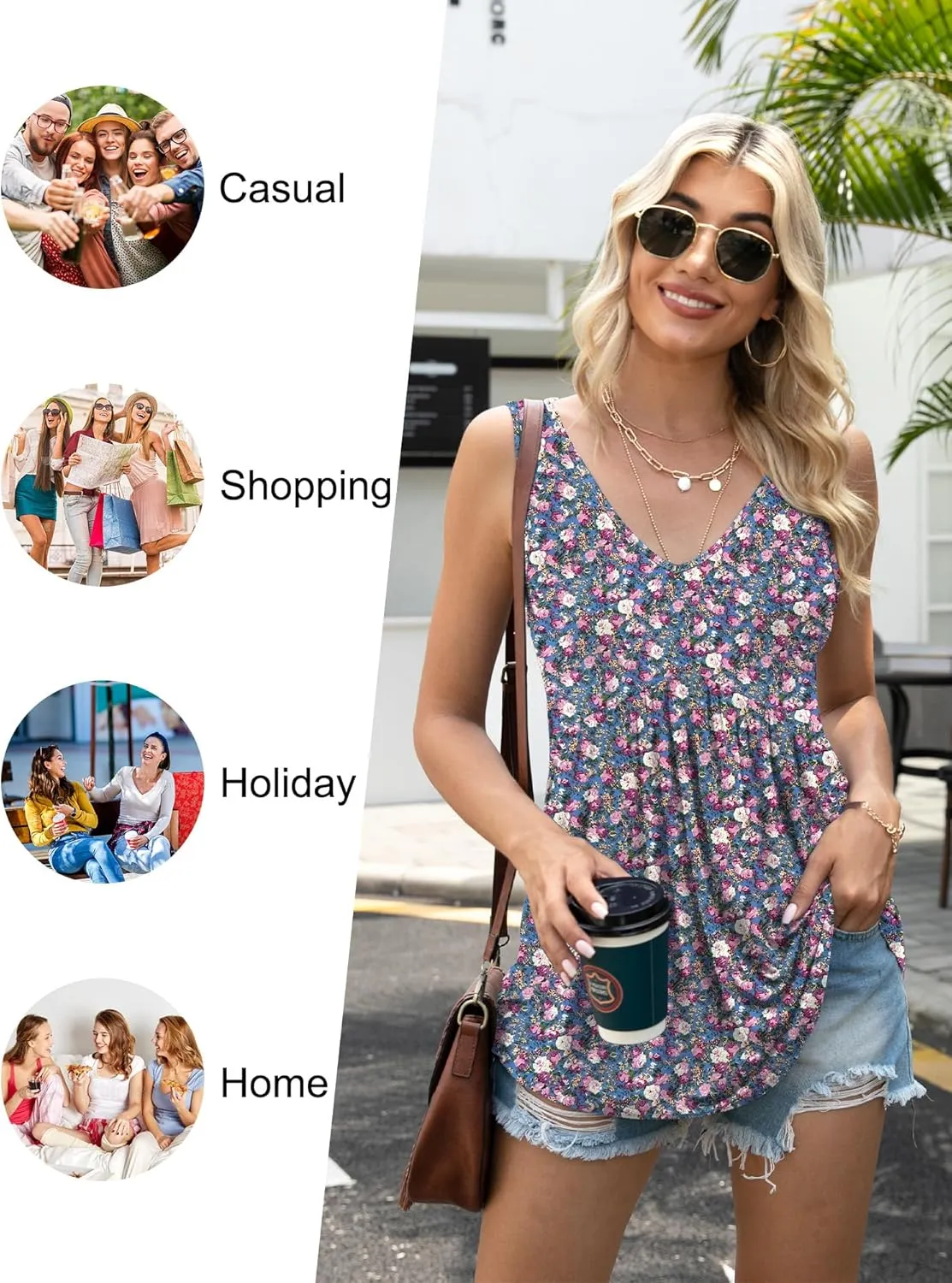 Women Tank Tops 2025 Summer Sleeveless Blouses V Neck Casual Loose Fit Flowy Shirts S-3X